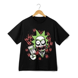 Rick Morty Joker Parody Graphic T-Shirt - Retro Funny Cartoon Streetwear Tee - Picture 1 of 21