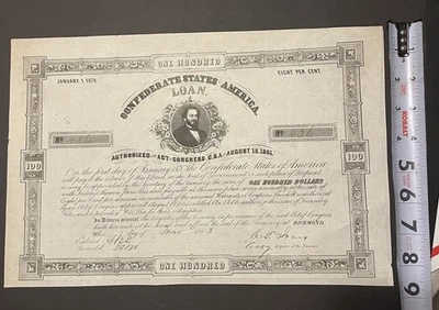SUPER NICE CIVIL WAR 1861 CSA $100 BOND CRISWELL #43 *RARITY 7* - Image 1 of 4