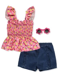 Real Love Girls' 3-Piece Shorts Sunglasses Set Outfit Color: pink Size: 4 - Picture 1 of 2