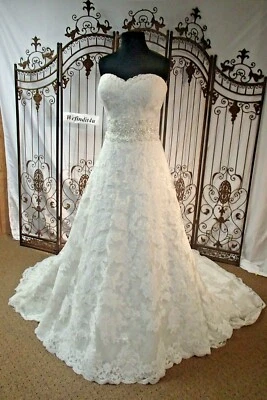 1101w SIGNATURE 9700 PEARL SILVER SZ 14 $2187 CRYSTAL LACE WEDDING DRESS GOWN  - Image 1 of 4