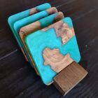 Set of 4 Square Resin and Acacia Wood Coasters, Square Coasters, Gift For Her