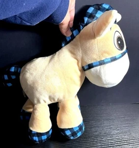 Plush Horse Stuffed Animal With Blue Plaid Details By Goffa - Picture 1 of 6