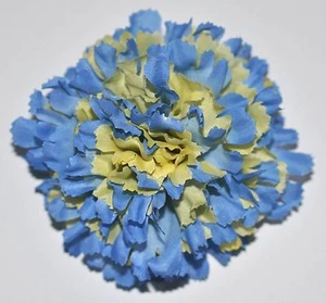 3" blau & gelb Nelke Seide Blume Haarspange Hochzeit Handarbeit - Bild 1 von 2