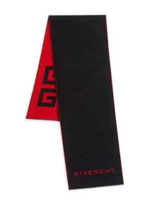 NWOT GIVENCHY Designer Logo Reversible Wool Blend Black/ Red Scarf - Picture 1 of 9