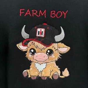 Highland Cow Sweatshirt Case IH Tractor Farm Boy Embroidered YOUTH Kids Crewneck - Picture 1 of 17