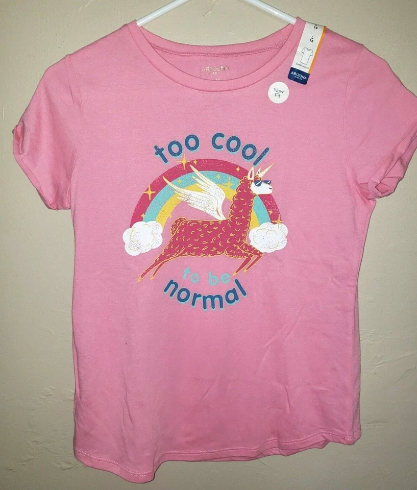 Niñas ARIZONA Rosa NUEVA NUEVA CON ETIQUETAS CAMISETA TOP 14 GRANDE DEMASIADO COOL PARA SER NORMAL ¡Linda! Foto 1 de 1