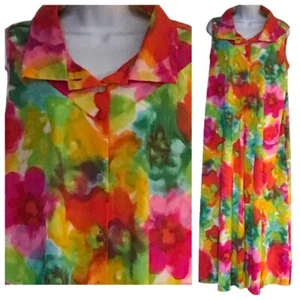 Vintage 60s Mod Floral Psychadelic Kaftan Dress Button Front Sz Med Val Mode - Picture 1 of 11