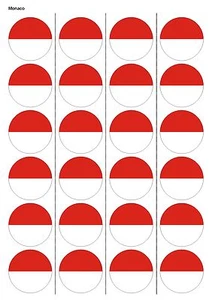24X VORGESCHNITTENE MONACO FLAGGE RUGBY ESSBAR OBLATENPAPIER, CUPCAKE, KUCHENAUFLEGER 1211 - Bild 1 von 1