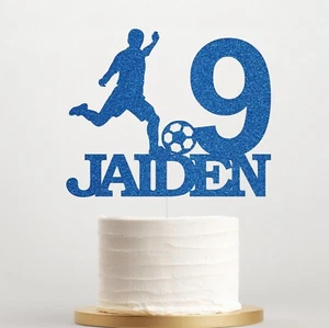 Personalised Birthday Football Cake Topper Custom Glitter Cake Decor Any Age - Picture 1 of 20