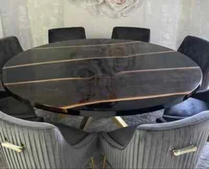 Custom Epoxy Zade Black Resin Wood Round Coffee Tea Side Table Top Center Table - Picture 1 of 2