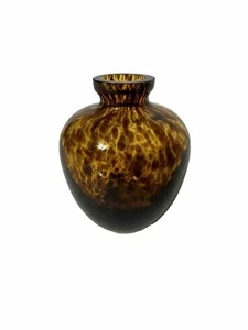 Vintage Hand Blown Glass Vase Speckled Art Glass Tortoise Shell Brown 4" - Picture 1 of 8