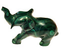 Hand Carved Green Malachite Elephant Figurine - Lucky Trunk Up ~ Good Condition