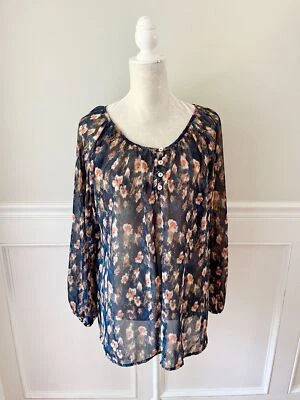 Honey Punch Blue Printed Blouse Top L - Image 1 of 4