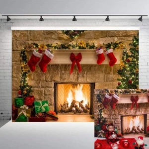 RUINI Christmas Backdrop Christmas Themed Fireplace Backdrop 7x5ft - Picture 1 of 5