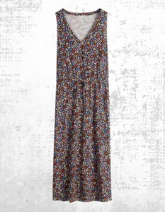 Ex HUSH Women’s Sleeveless V-Neck Cotton Jersey Midi Dress in Black/Multi - Picture 1 of 5