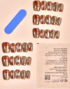 Beautiful Gel Shine, Iridescent Golden Brown Nails with Red Roses Short - Picture 1 of 3