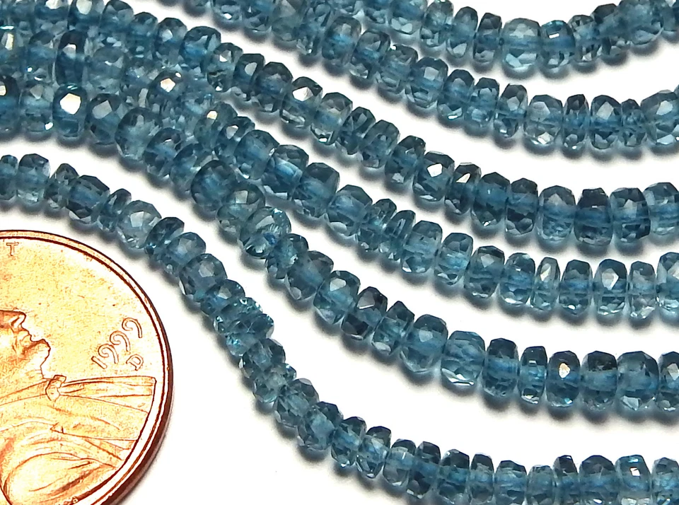 Cuentas rondelle microfactos de 3 mm topacio azul Londres 7" AAA/L1 Foto 1 de 1