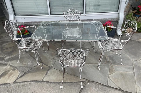 Vintage 1950's Wrought Iron Glass-Top Table and Chairs Set Cover