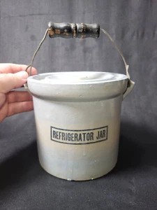 Antique, Refrigerator Jar with Lid & Bail Handle, Stoneware, Crock, Red Wing - Picture 1 of 24
