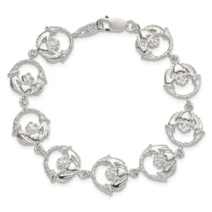 925 Sterling Silver Heart Love Irish Claddagh Link 7 inch Chain Celtic Charm ... - Picture 1 of 16