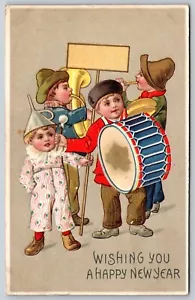 AK Ich wünsche dir ein frohes neues Jahr Kinder spielen Instrumente geprägt V189 - Bild 1 von 2