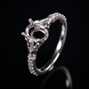 Anillo de semimontaje de diamante natural corte ovalado 6x8 mm oro blanco 14K - Imagen 1 de 5