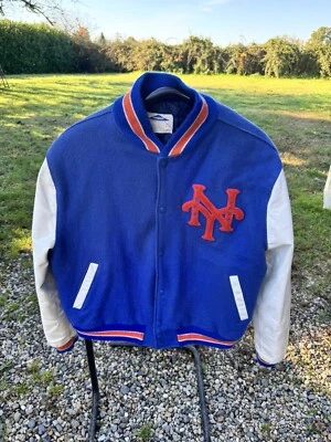 Veste universitaire Teddy Vintage bleu Et Blanche New York Mets Pyramid U.S.A - Photo 1/4