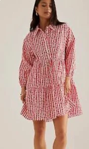 Vestido Camisa Anthropologie The Bettina Corazón Rayas Nivel Rojo Blanco Popelina XL NUEVO - Imagen 1 de 7