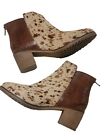 Diba True Ladies Kam Den Tan Real Cow Hide Leather Ankle Boots Stacked Heels New