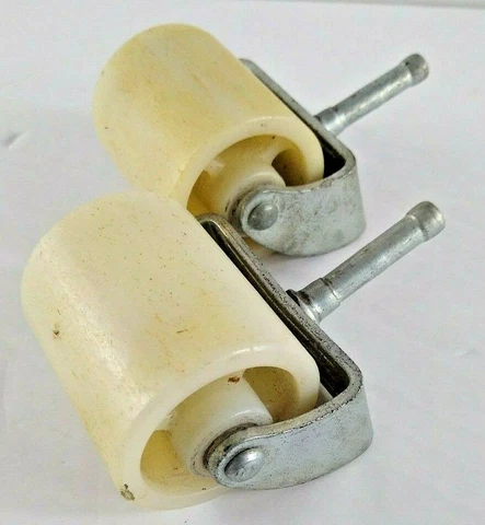 Vintage Furniture Caster Wheels Plastic Set of 2 White 1 7/8" Heavy Duty Cover
