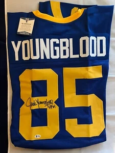 JACK YOUNGBLOOD AUTOGRAPHED LOS ANGELES RAMS CUSTOM JERSEY XL BECKETT CERTIFIED - Picture 1 of 2