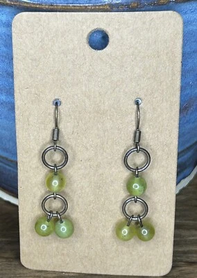 Pendientes colgantes de piedras preciosas de jaspe amarillo, hechos a mano artesanales, energía positiva Foto 1 de 4