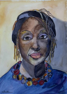 MBollen African American Black Woman Watercolor Painting Original Free Shipping - Image 1 of 4