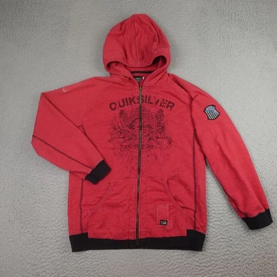 Sudadera con Capucha Quiksilver Para Hombres XL Roja Cremallera Completa Gráfica Sudadera Tigres Parche Surf Foto 1 de 4