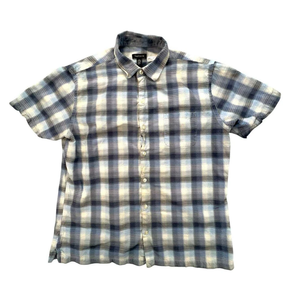 Camisa informal grande Y2kVan Heusen para hombre azul a cuadros manga corta abotonada Foto 1 de 4