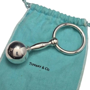 Tiffany & Co Large Barbell / Ring Baby Rattle Teether 925 Sterling Silver w/ Bag - Picture 1 of 5