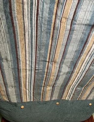 Croscill 9 Pc. Queen Striped Chenille Bedding Set Teal Gold Brown Buttons HUDSON - Image 1 of 4