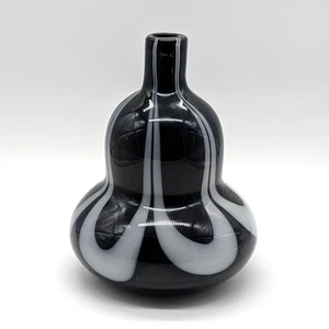 Vaso zucca vetro artistico soffiato a mano bianco e nero 6,5" vintage stile Murano MCM - Foto 1 di 7