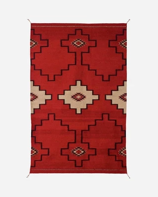 Southwestern Red Navajo Wool Rug Handwoven Native American Style Aztec Area Rug - Image 1 of 4