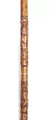 Vintage Fancy Hand Carved Walking Stick Wooden Cane Victorian Brass Handle - Image 1 of 4
