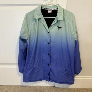 Victoria Secret PINK Blue Long Sleeve Coaches Windbreaker Anorak Jacket Size XS - Picture 1 of 6