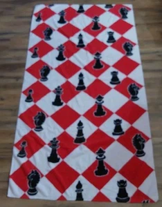 Wamsutta Vintage Bath Beach Towel Terry Cloth Red Black Chess Pieces 36x66 - Picture 1 of 4