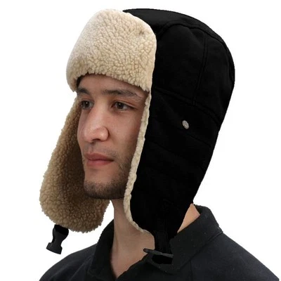 Chapka Suède Unisexe Bonnet d'aviateur Russe Chaud Anti-Vent Chapeau de Trapp... - Photo 1/4