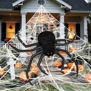 Halloween Deko Spinnennetz, 40" aufblasbare Riesenspinne + 200" Dreieck - Bild 1 von 7