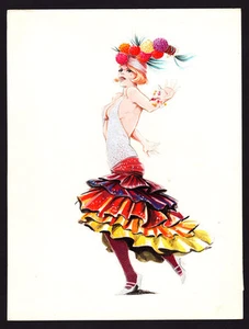 Dessin croquis original à l'encre et aquarelle LA DANSEUSE EXOTIQUE MULTICOLORE - Imagen 1 de 1