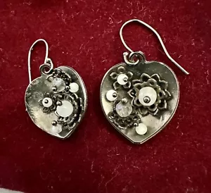 Metal Silver Heart Shaped Beaded Hanging Wire Earrings - Picture 1 of 8