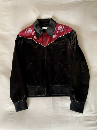 SAINT LAURENT (YSL) Giacca di seta bomber Hedi Slimane Saint Laurent Paris Western Teddy FW16 taglia XL