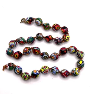 Vintage Venetian Murano Millefiori Colorful Glass Beaded Necklace ITALY Broken - Picture 1 of 11