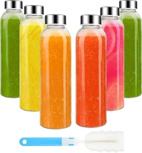 Glass Water Bottle - Reusable with Cleaning Brush,6Pcs 18Oz BPA Free, Leak Proof - Picture 1 of 7