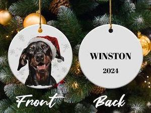 Doberman Ceramic Christmas Ornament - Personalize Back With Pet's Name and Year - Picture 1 of 5